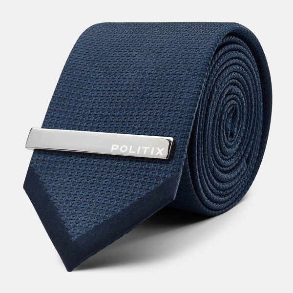 Lucca Slim Two Tone Textured Silk Tie, Navy, hi-res